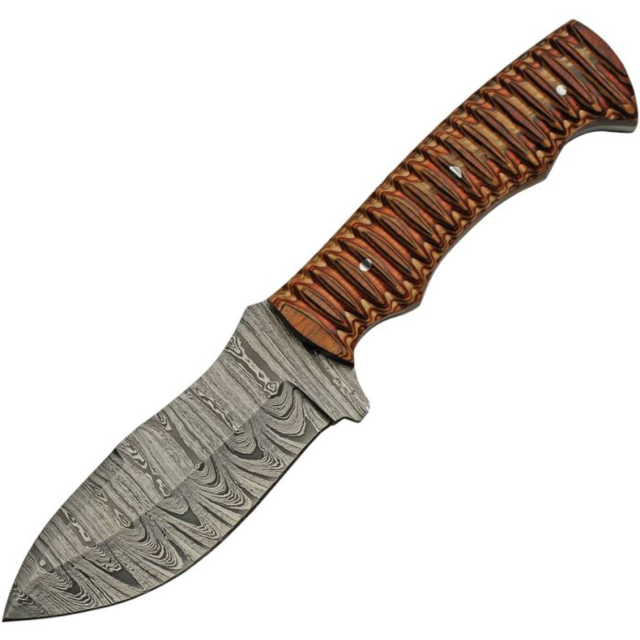 Damascus Knives Golden Yellow Skinner (DM1331) 4.5" Damascus Clip Point Plain Blade, Pakkawood Handle, Brown Leather Belt Sheath