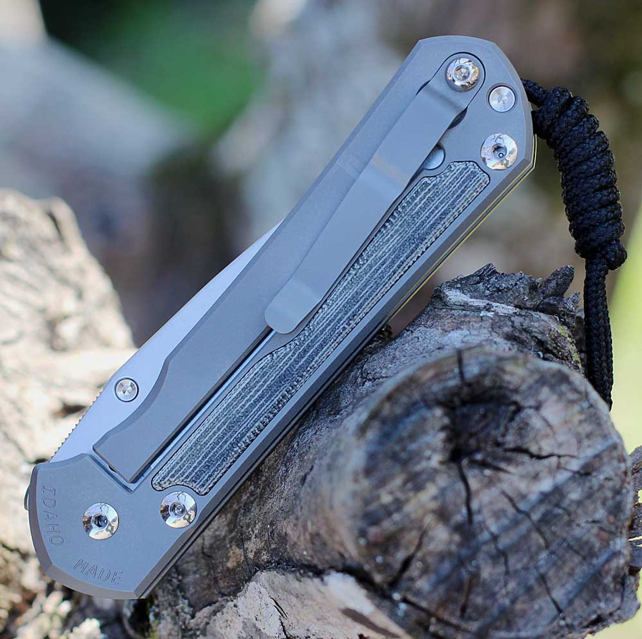 Chris Reeve Large Sebenza 31 Glass Blasted Inlay Micarta Canvas Black, 3.61" CPM MagnaCut Stonewashed Drop Point Blade (L31-1652)