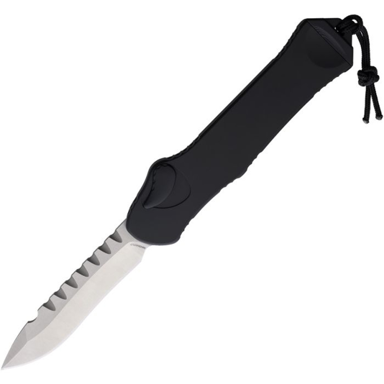 Heretic Knives Auto Hydra (H0081A) 3.63" CPM MagnCut Satin Drop Point Plain Blade, Black Anodized Aluminum Handle