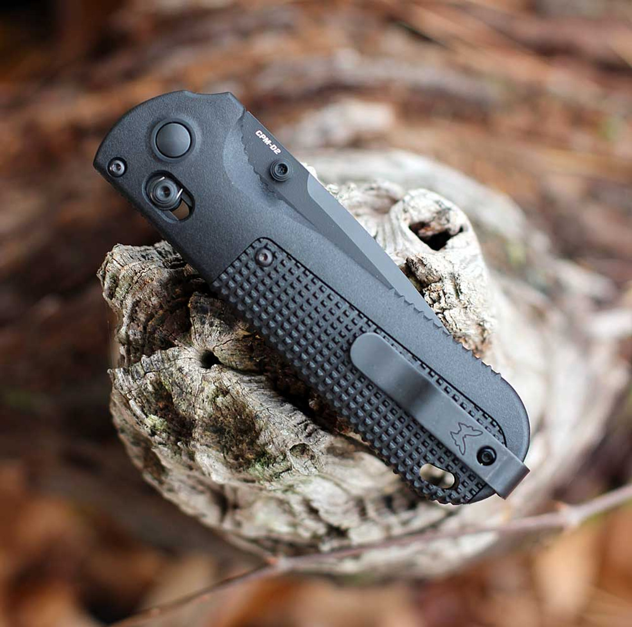 Benchmade Redoubt (430BK-02) - 3.55" CPM-D2 Black Cerakote Plain Edge Drop Point, Black Grivory Handle