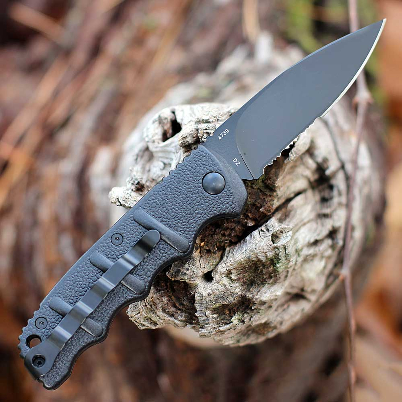 Boker Plus Kalashnikov 74 Automatic (01KALS100N) 3.35" D2 Black Partially Serrated Drop Point, Black Aluminum Handle