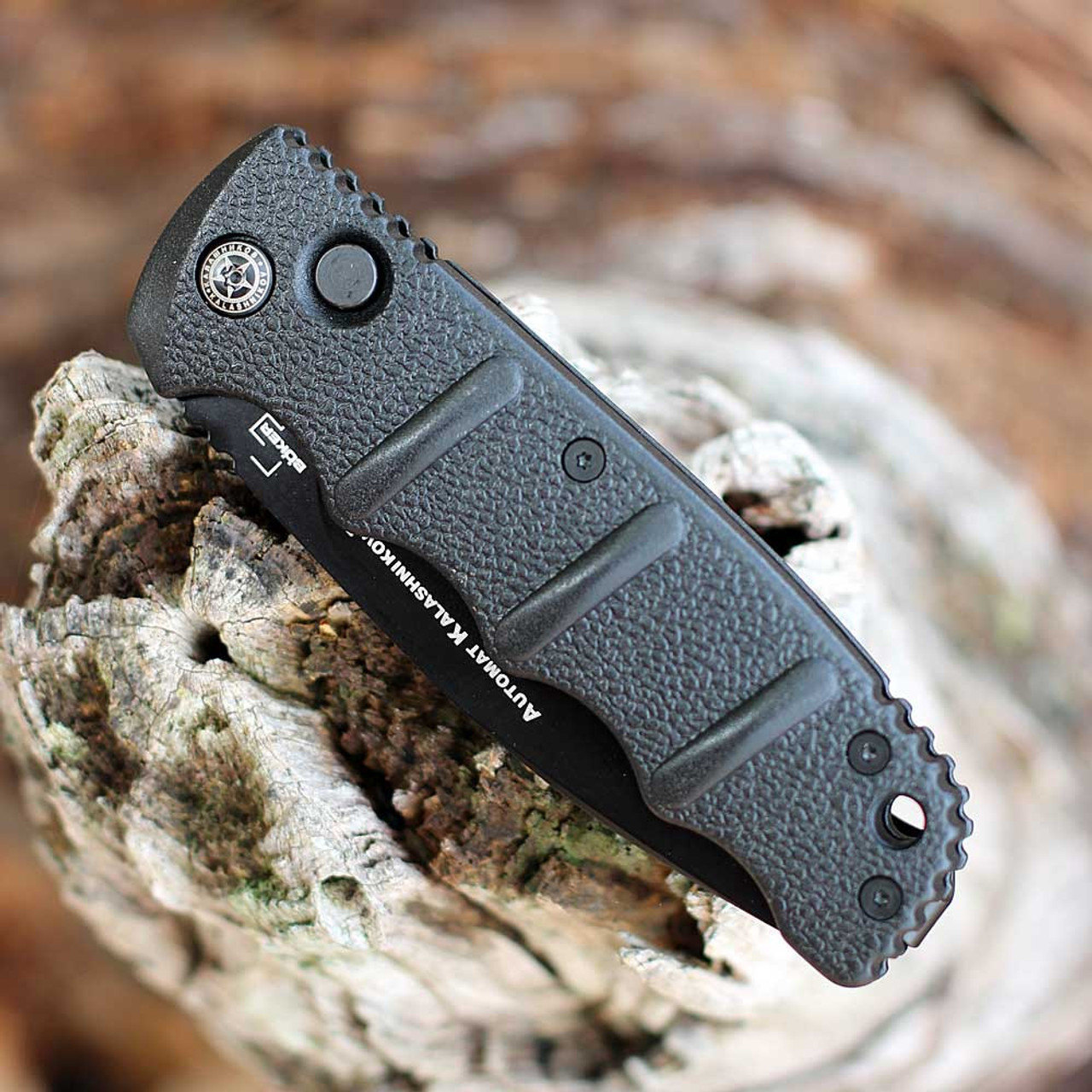 Boker Plus Kalashnikov 74 Automatic (01KALS100N) 3.35" D2 Black Partially Serrated Drop Point, Black Aluminum Handle