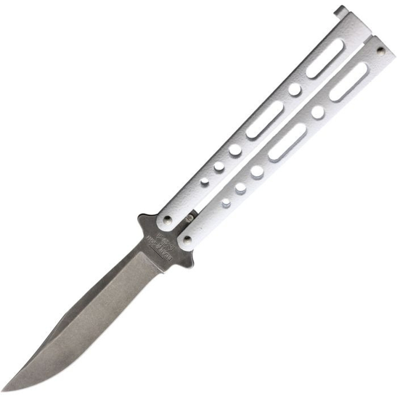 Bear & Son Butterfly White Stonewash (BC117WSW) 3.38" Stonewashed Clip Point Plain Blade, White Zinc Handle