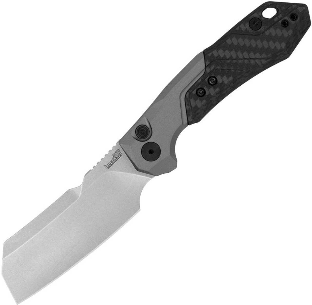 Kershaw Launch 14 Automatic Knife (7850SW)- 3.375" Stonewashed CPM-154 Cleaver Blade, Black Aluminum w/ Carbon Fiber Inlay Handle