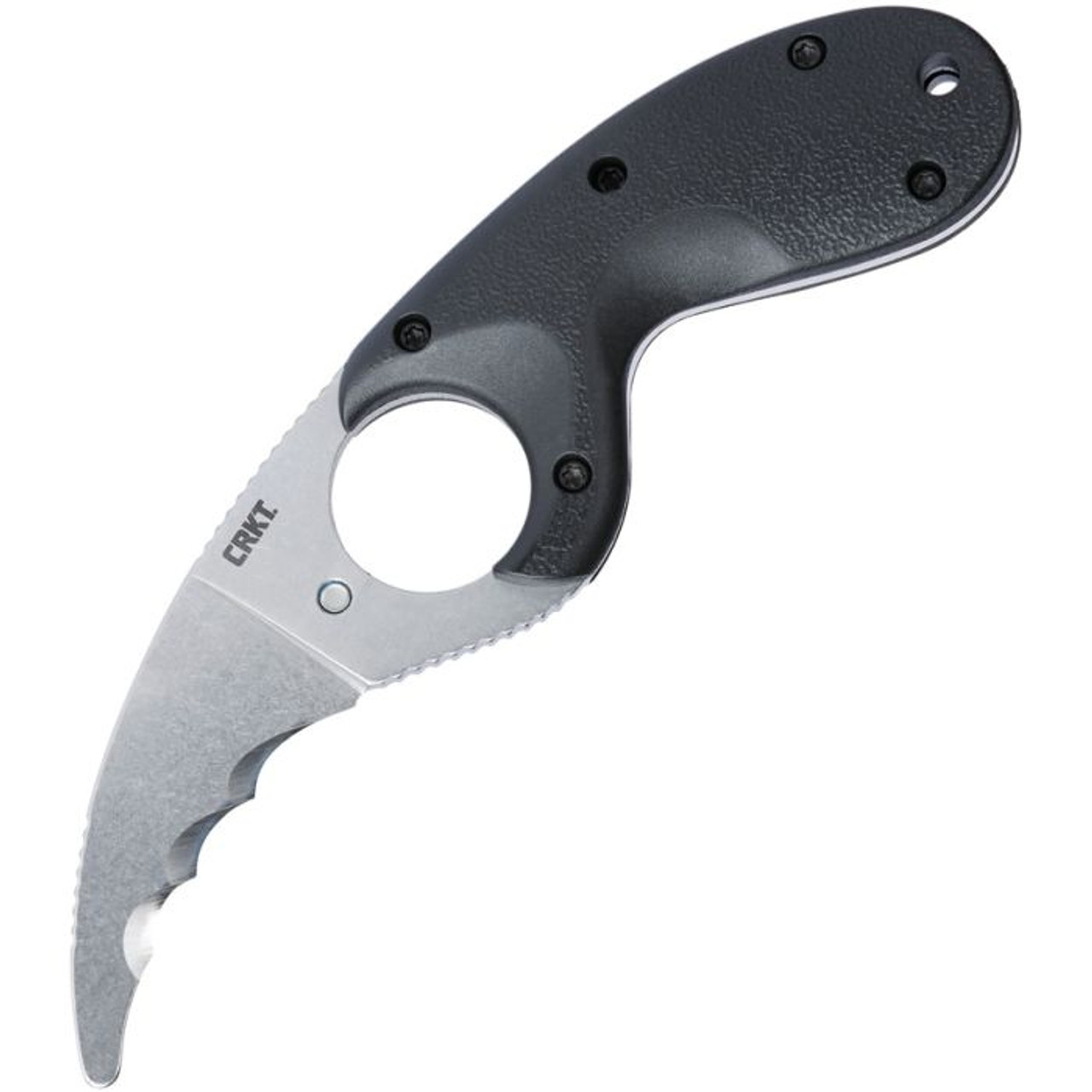 CRKT Bear Claw (CR2511) 2.39" AUS-8 Stonewashed Hawkbill Serrated Blade, Black Glass Reinforced Nylon Handle, Black Nylon Sheath with Clip