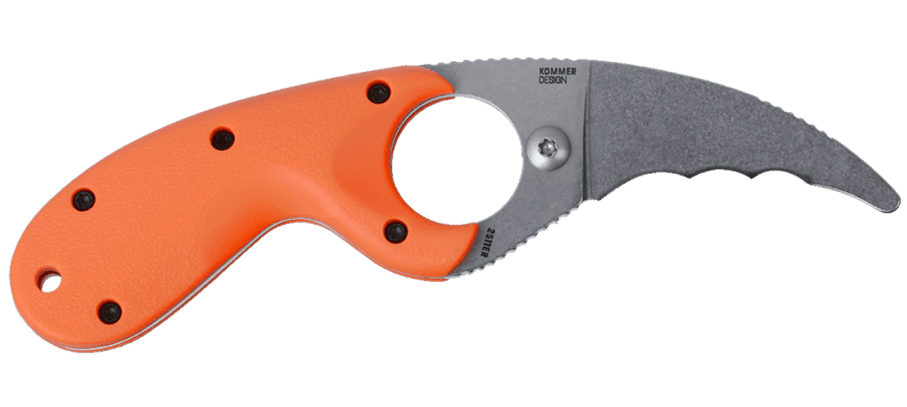 CRKT BEAR CLAW (CR2511ER) 2.39" AUS-8 STONEWASHED HAWKBILL SERRATED BLADE, ORANGE GLASS REINFORCED NYLON HANDLE, BLACK NYLON SHEATH