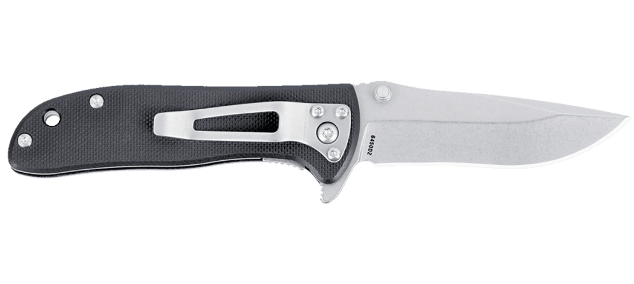 CRKT Drifter (CR6450D2) 2.88" D2 Stonewashed Drop Point Plain Blade, Black G-10 Handle