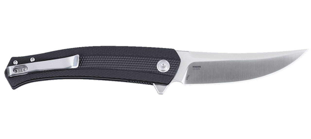 CRKT Persian Assisted Opening (CR7060) 3.44" D2 Satin Trailing Point Plain Blade, Black Glass Reinforced Nylon Handle