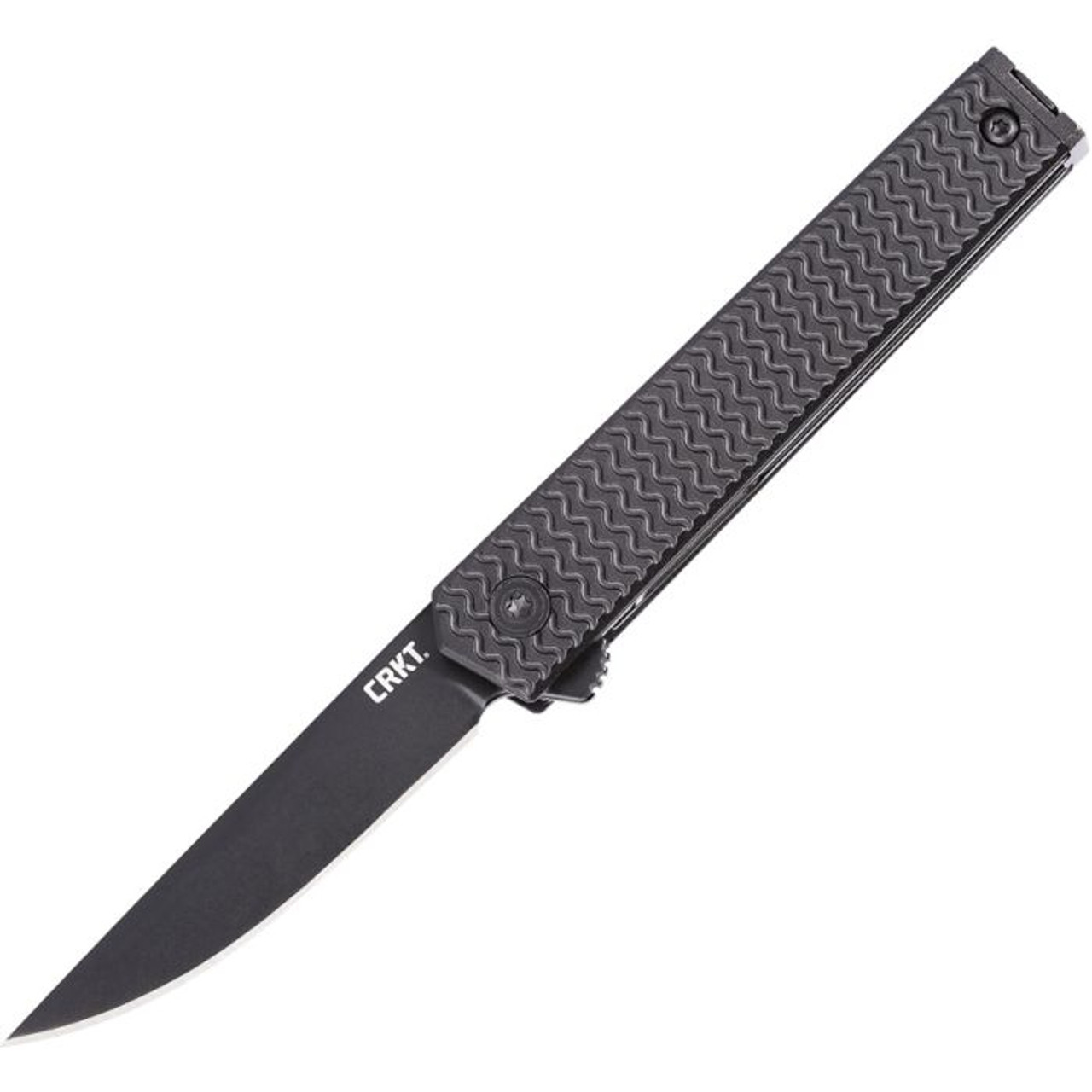 CRKT CEO Microflipper (CR7081D2K) 2.36" D2 Black Titanium Nitride Coated Drop Point Plain Blade, Black Aluminum Handle