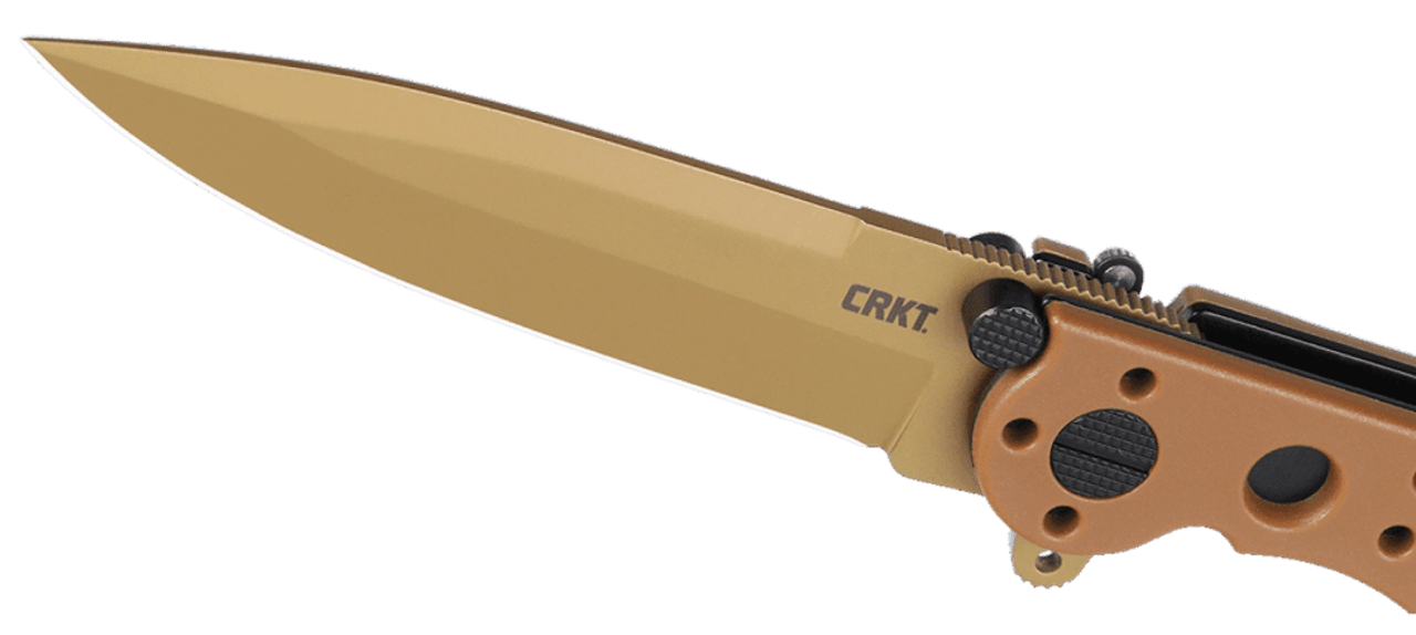 CRKT M16-01DZ (CRM16-01DZ) 3.12" D2 Titanium Nitride Spear Point Plain Blade, Desert Tan GRN Handle