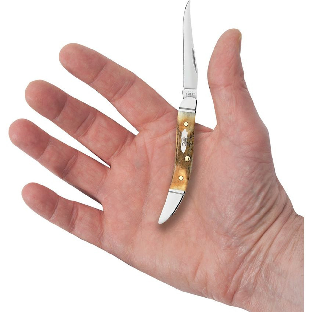 Case Small Texas Toothpick 71229 - Tru-Sharp Stainless Steel Long Clip Blade, Genuine Stag Handle (510096 SS)