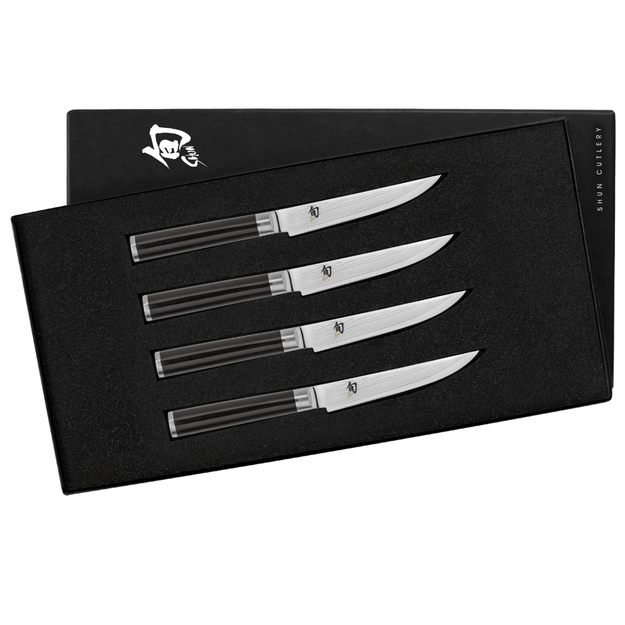 Shun Cutlery Classic Ebony 4PC Steak Knife Set (DMS400) - 4 3/4" Stainless Steel Damascus VG-MAX Blades, D-Shaped Ebony Finished Pakkawood Handles