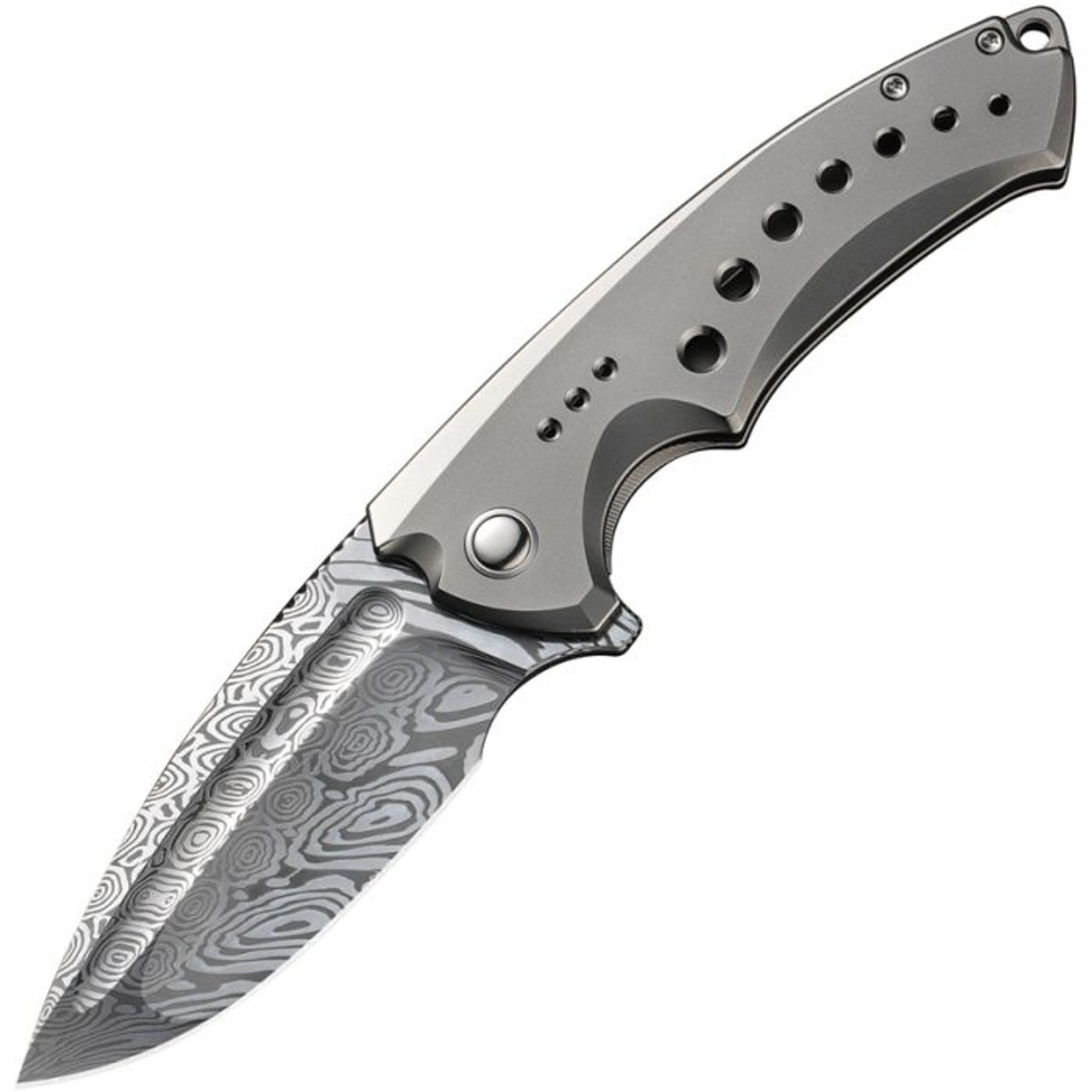 WE Knife Nexusia (WE22044DS1) 3.5" Damascus Drop Point Plain Blade, Bead Blasted Titanium Handle