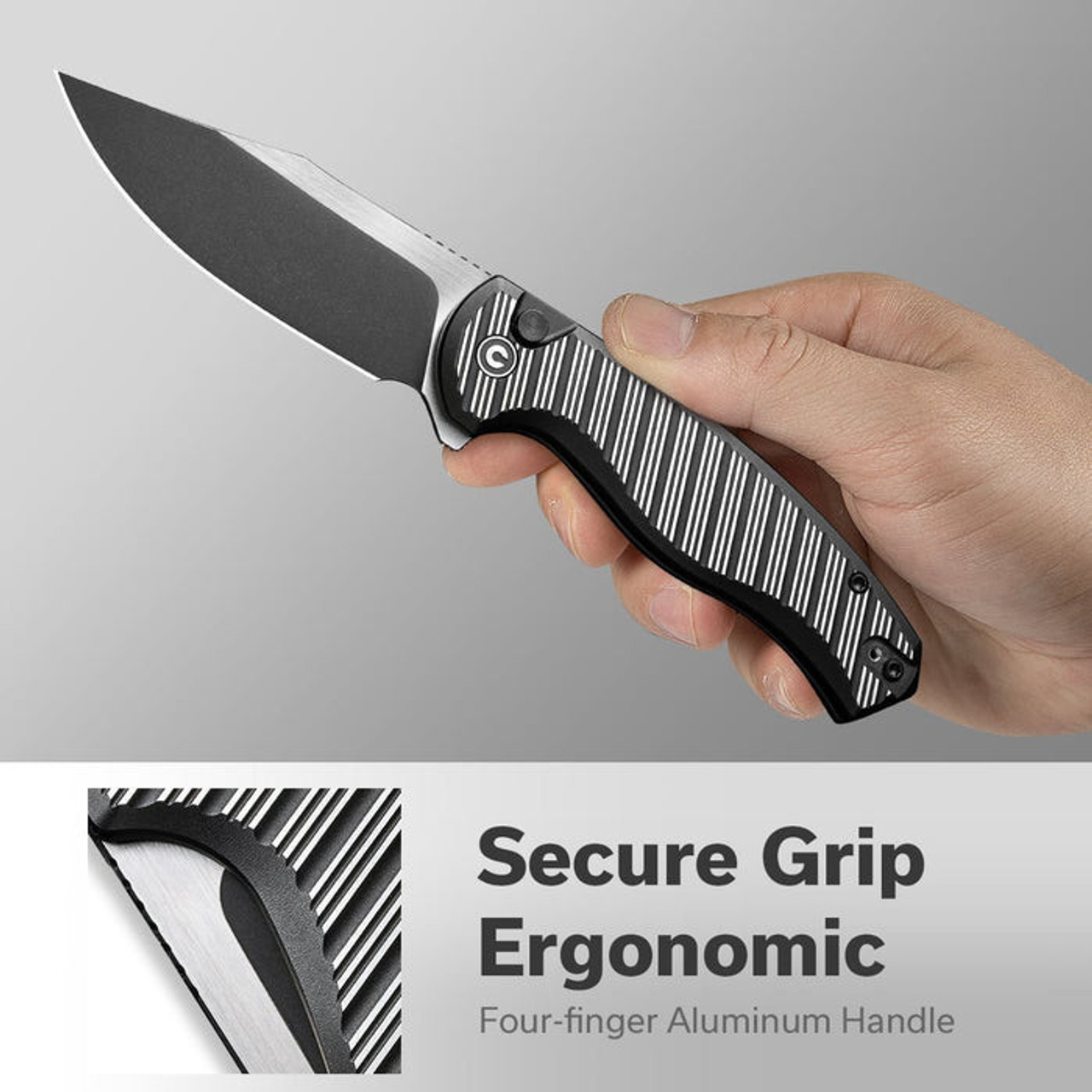 CIVIVI Stormhowl (CIVC23040B1) 3.30" Nitro-V Blackwashed and Satin Clip Point Plain Blade, Black and Satin Aluminum Handle