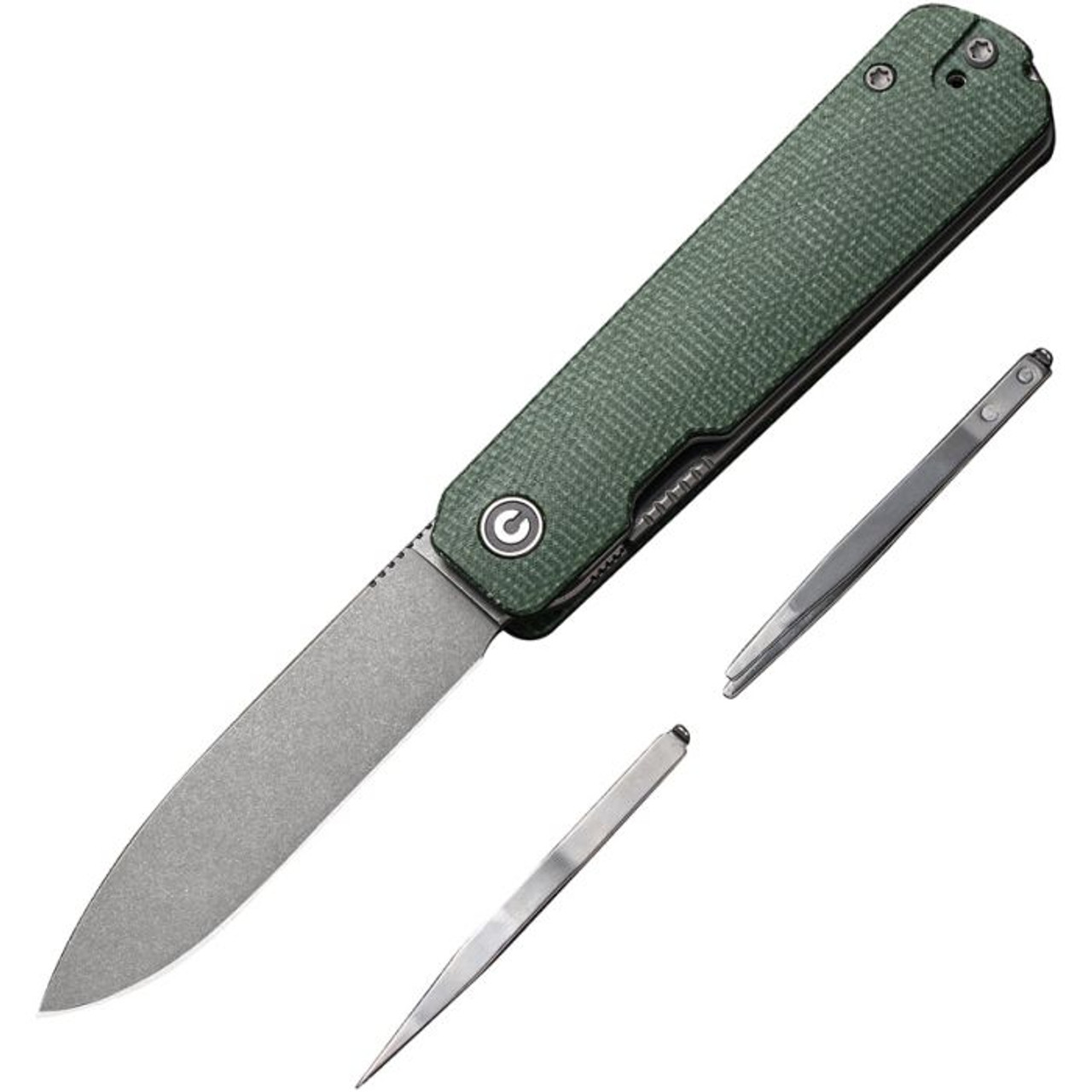 CIVIVI Sendy (CIVC21004A1) 2.83" Nitro-V Gray Stonewashed Drop Point Plain Blade, Green Canvas Micarta Handle