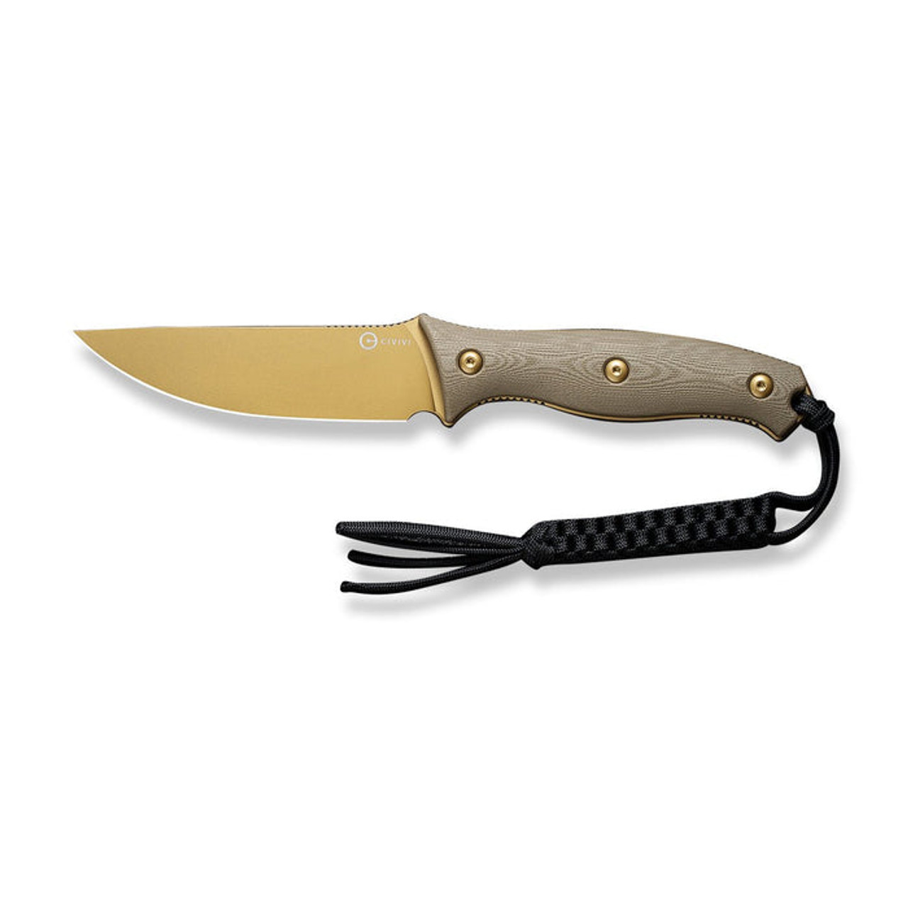 CIVIVI Stormridge (CIVC230412) 3.92" Nitro-V Desert Tan Stonewashed Straight Back Plain Blade, Tan G-10 Handle Black Kydex Sheath