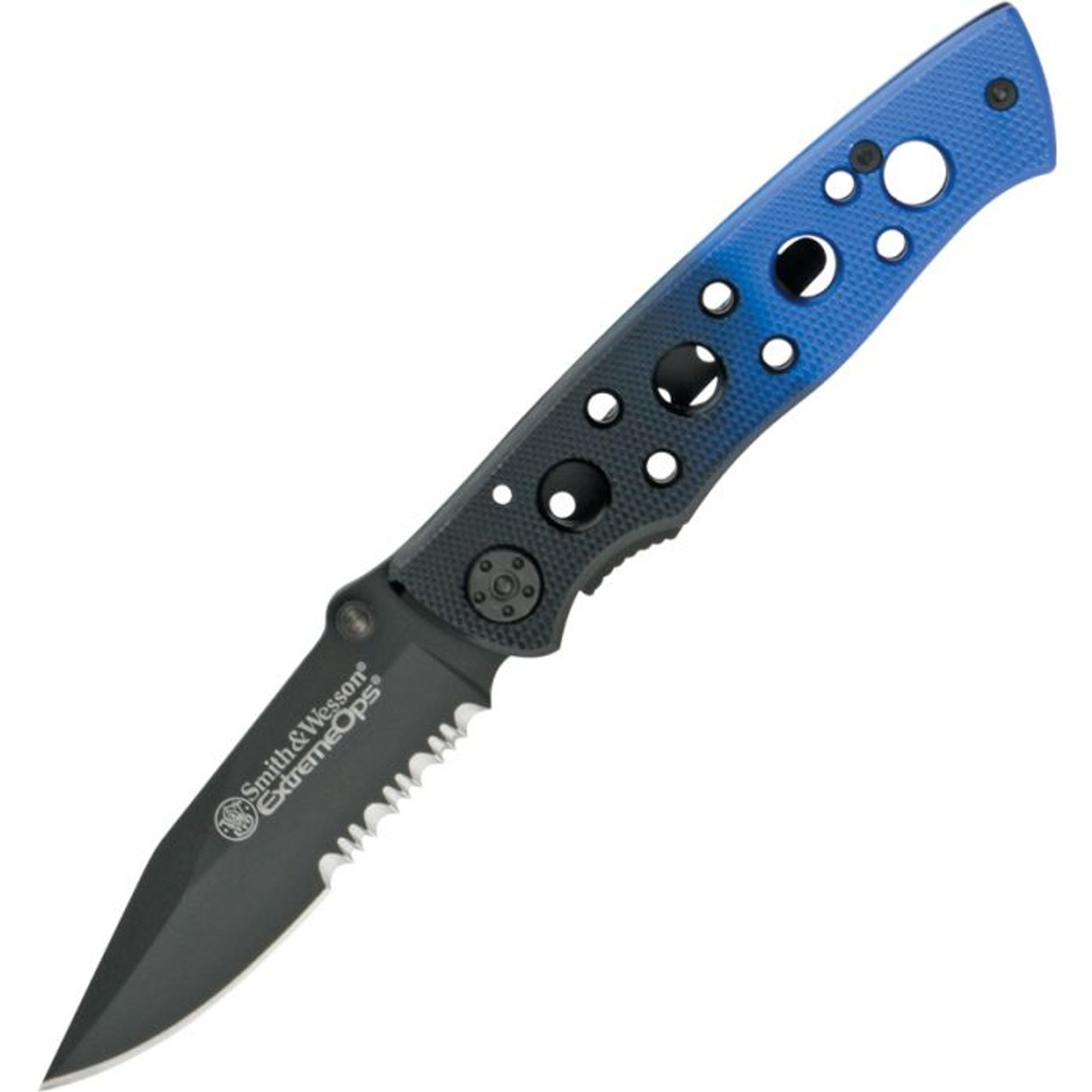 Smith & Wesson Extreme OPS (SW111S) 3.1" Stainless Steel Black Oxide Clip Point Partially Serrated Blade, Multi Color Aluminum Handle