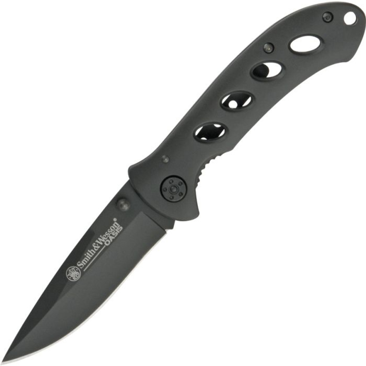 Smith & Wesson Oasis (SW423B) 3.2" Stainless Steel Titanium Coated Drop Point Plain Blade, Black Stainless Steel Handle