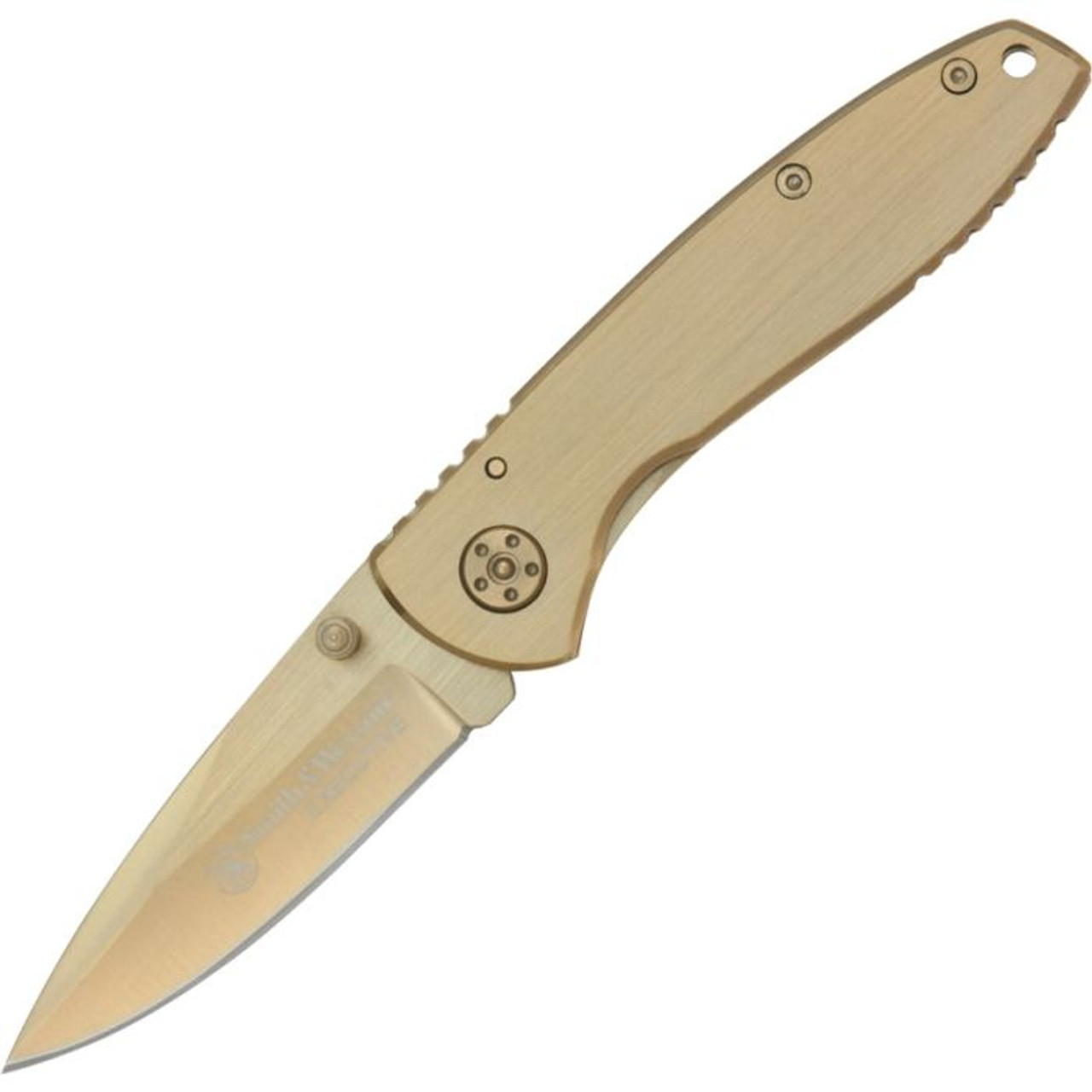 Smith & Wesson Executive (SW110GL) 2.8" Stainless Steel Gold Drop Point Plain Blade, Gold Stainless Steel Handle