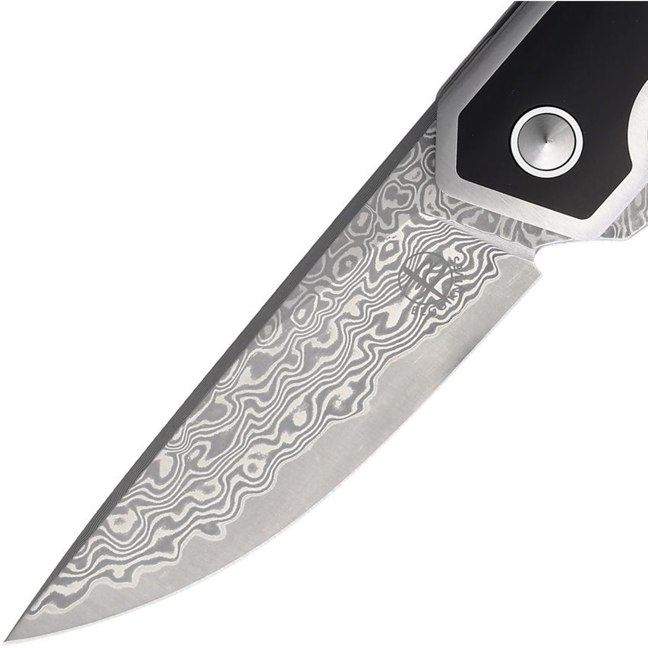 Begg Knives Diamici (BG015M) 3" VG-10 San Mai Damascus Straight Back Plain Blade, Stainless Steel Handle w/ Black and Green G-10 Inlay