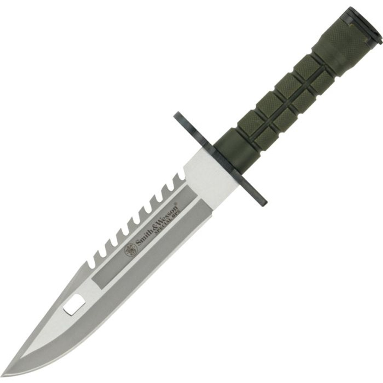 Smith & Wesson Special Ops (SW3G) 7.75" Stainless Matte Drop Point Sawback Blade, OD Green Thermoplastic Handle