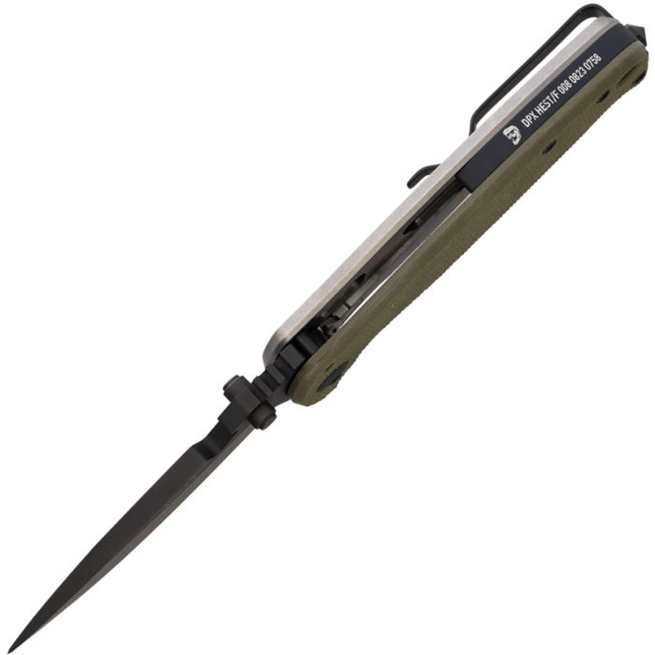 DPX HEST Classic (DPXHSF008) 3.13" D2 Black Phosphate Coated Drop Point Plain Blade, OD Green G-10 Handle with Titanium Back Handle