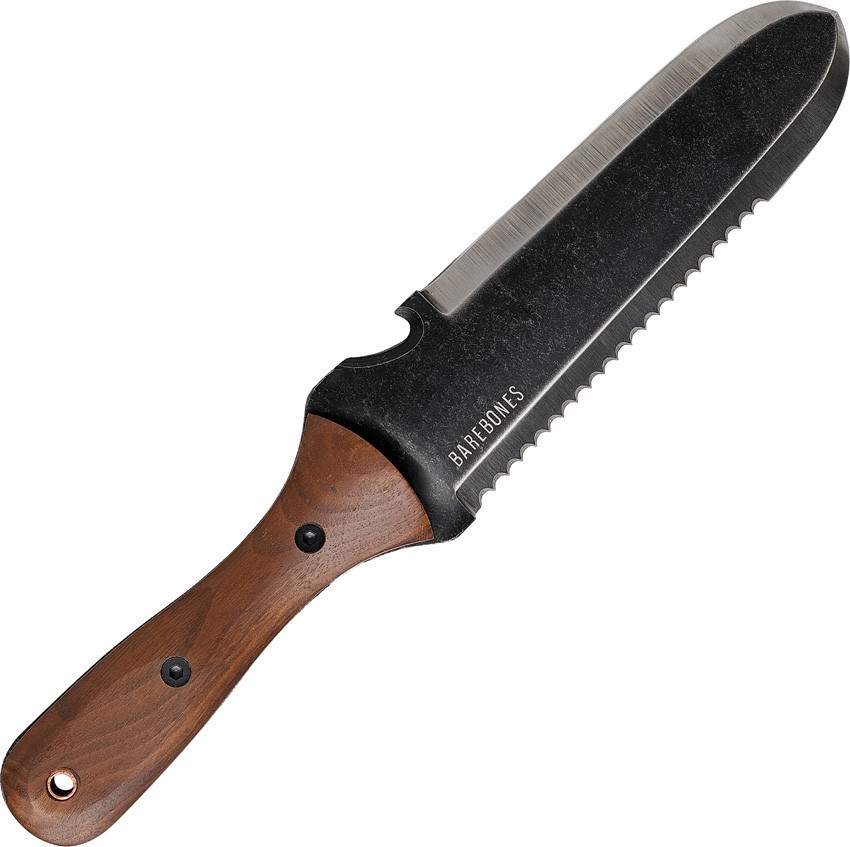 BareBones Living Hori-Hori Classic (BARE046) 6.75" 4Cr13 Stainless Steel Stonewashed Double Edged Plain and Serrated Blade, Walnut Handle
