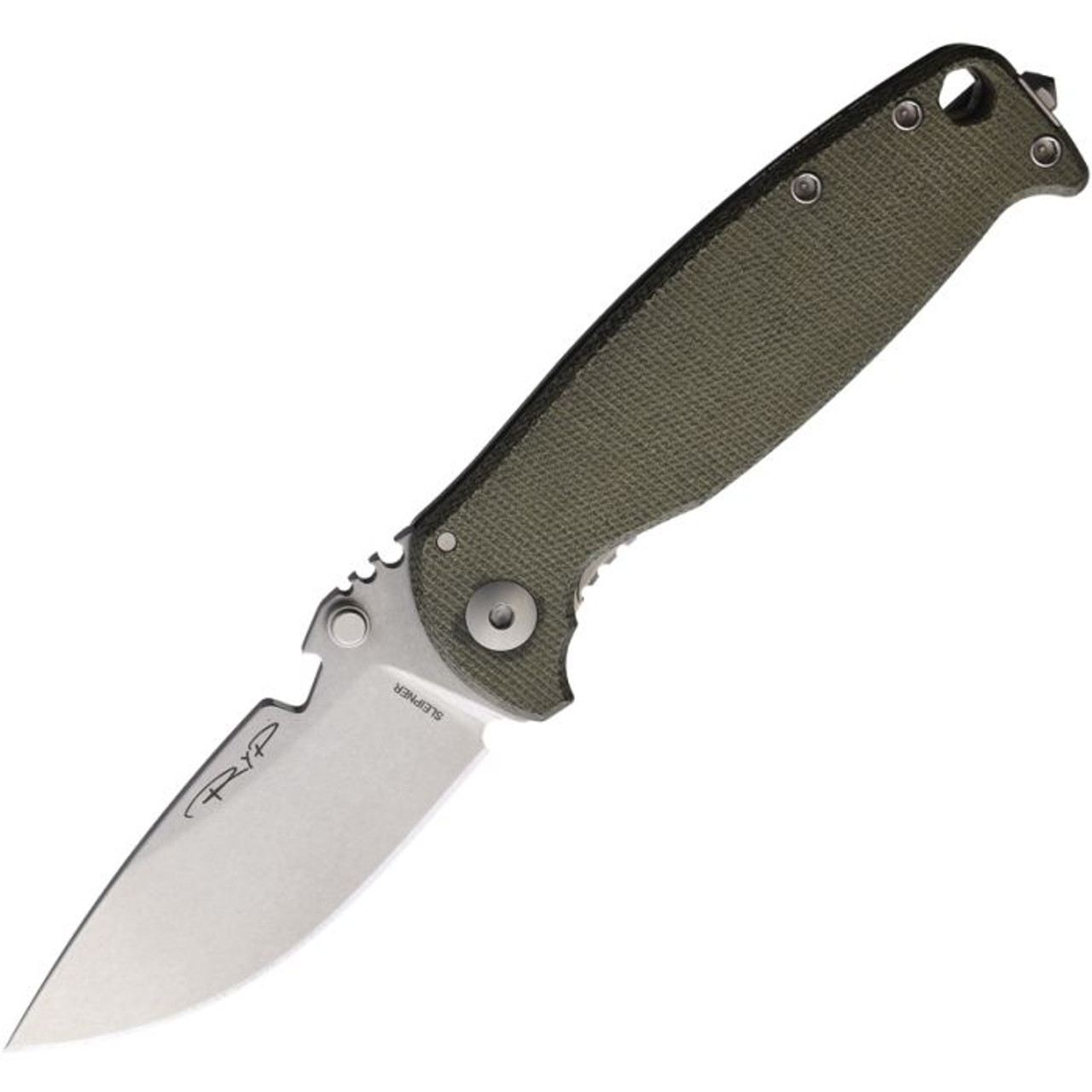 DPX HEST Classic (DPXHSF039) 3.13" Sleipner Stonewashed Drop Point Plain Blade, OD Green G-10 Handle with Titanium Back Handle