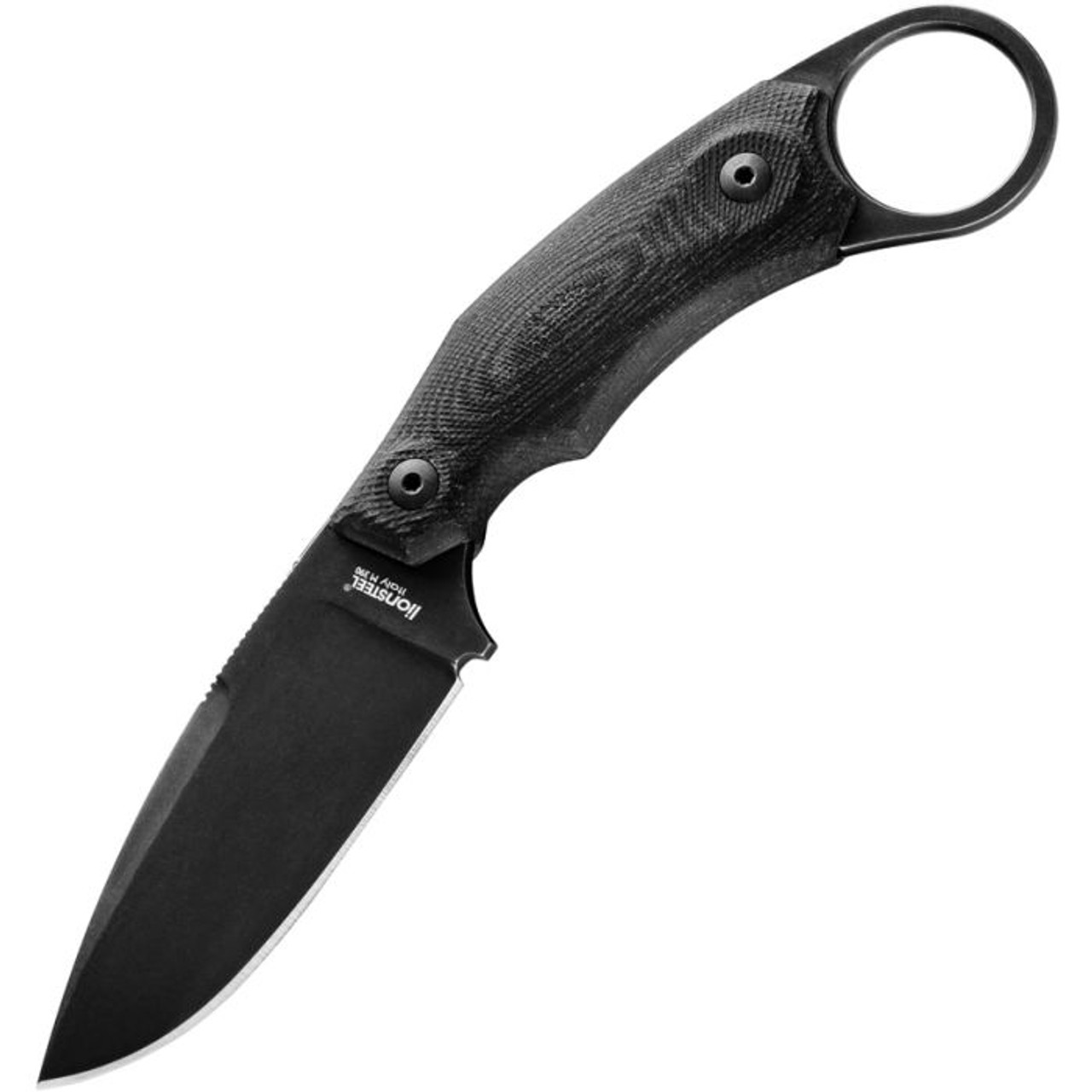 LionSteel H2 (LSTH2BGBK) 3" Bohler M390 Black PVD Coated Drop Point Plain Blade, Black G-10 Handle, Black Kydex Belt Sheath