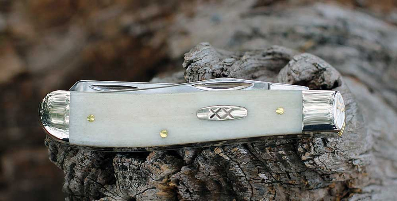 Case Mini Trapper 93313 2.75in Tru-Sharp Surgical Steel Clip and Wharncliffe Blades, Smooth Natural Bone Handle (6207 SS) First Production Run