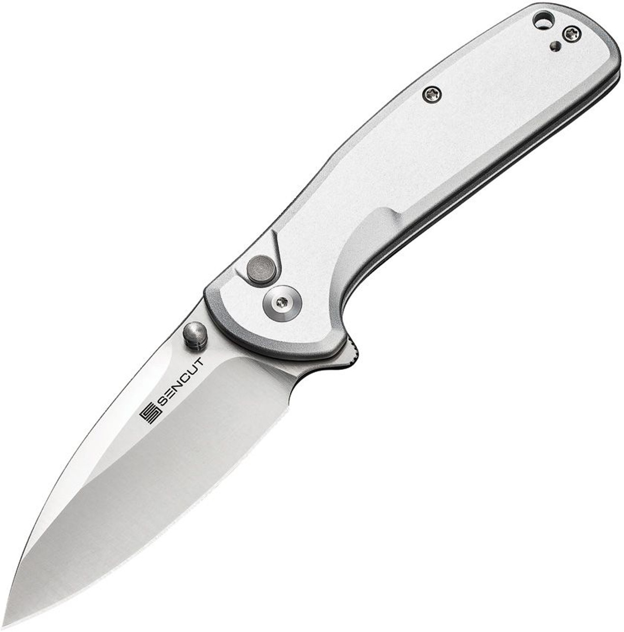 Sencut ArcBlast (S22043B2) 2.98" 9Cr18MoV Satin Drop Point Plain Blade, Silver Aluminum Handle