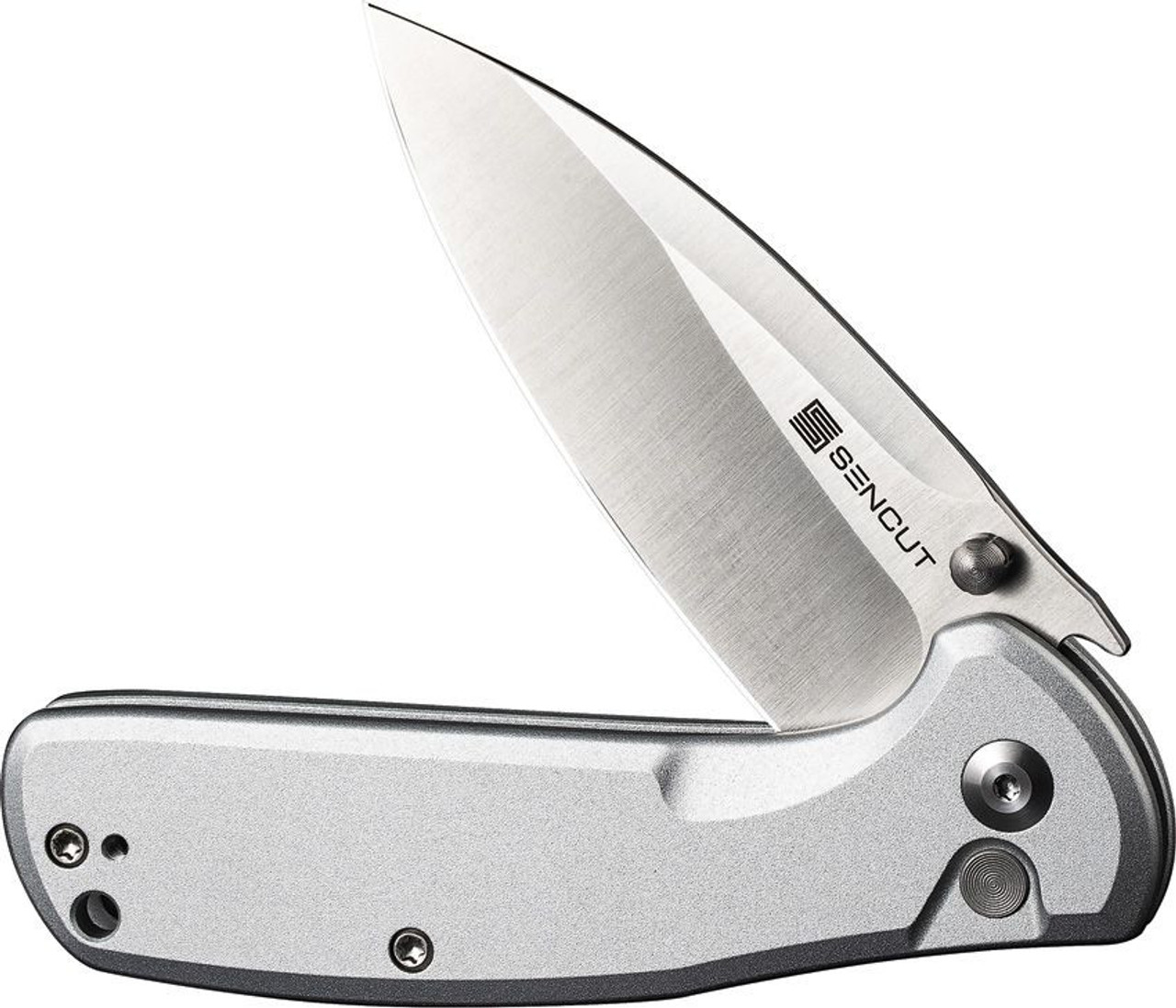 Sencut ArcBlast (S22043B2) 2.98" 9Cr18MoV Satin Drop Point Plain Blade, Silver Aluminum Handle