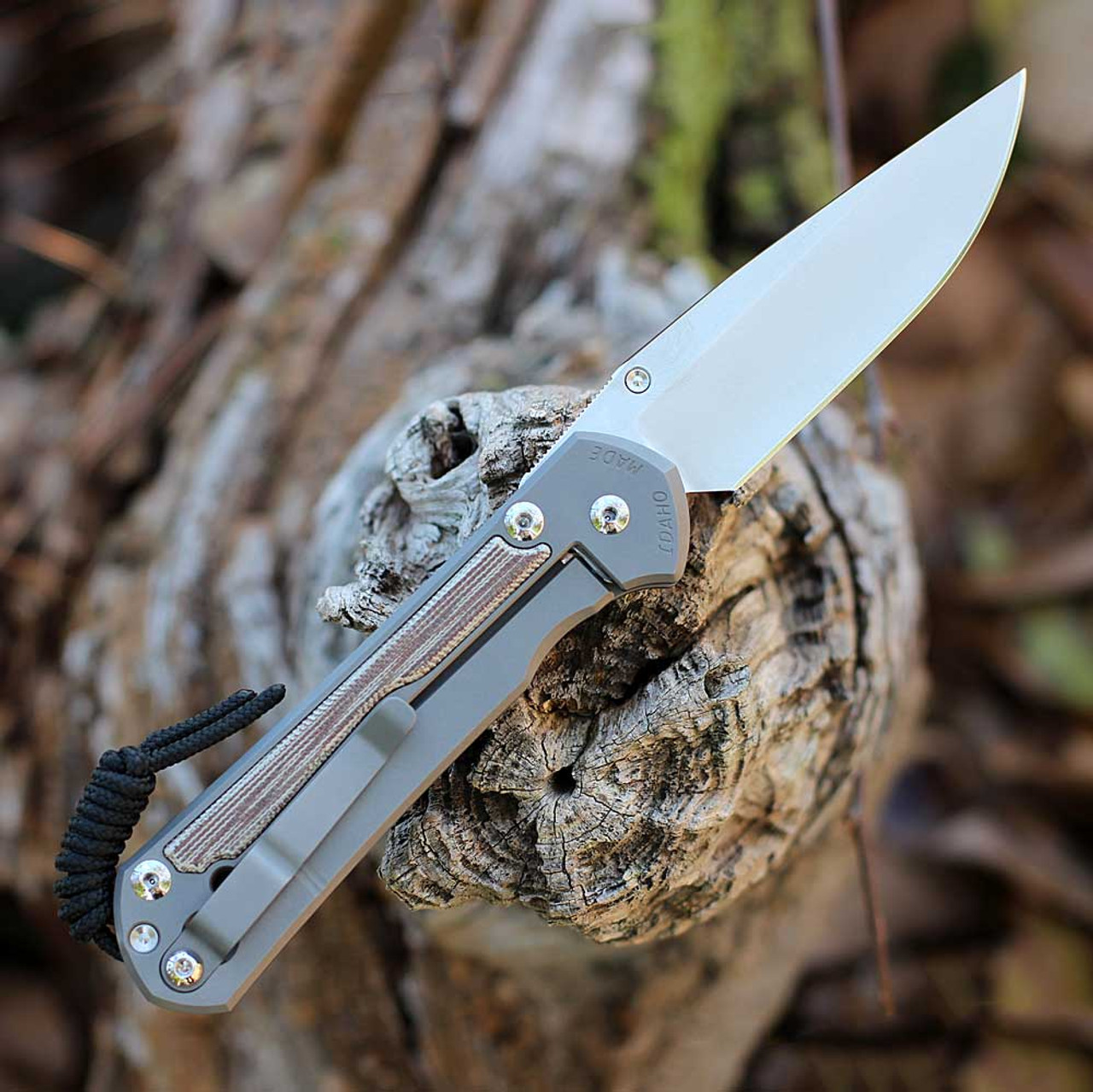 Chris Reeve Large Sebenza 31 Glass Blasted Inlay Micarta Canvas Natural, 3.61" CPM MagnaCut Stonewashed Drop Point Blade (L31-1660)