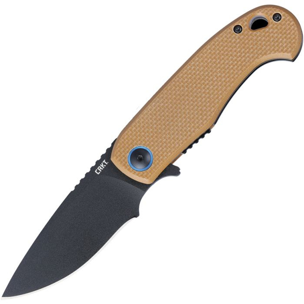 CRKT P.S.D. II Assisted Opening (CR7910) 3" AUS-10A Black Coated Drop Point Plain Blade, Coyote Brown G-10 Handle