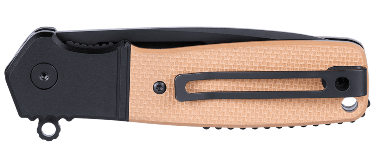 CRKT Homefront™ Compact Flipper/Jimped Liner Lock (K245BKP) 2.89" CPM-S35VN Black DLC Coated-Drop Point Plain Blade, Light Orange G-10 Handle with Black Aluminum Bolster