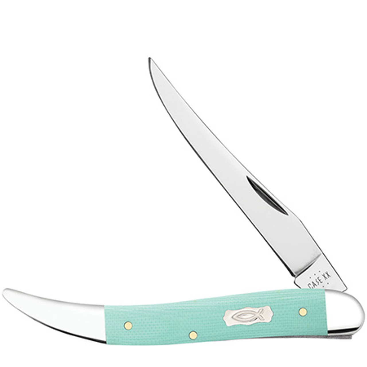 Case Medium Texas Toothpick 18105 - Smooth SeaFoam Green G-10 Ichthus (1010094 SS)