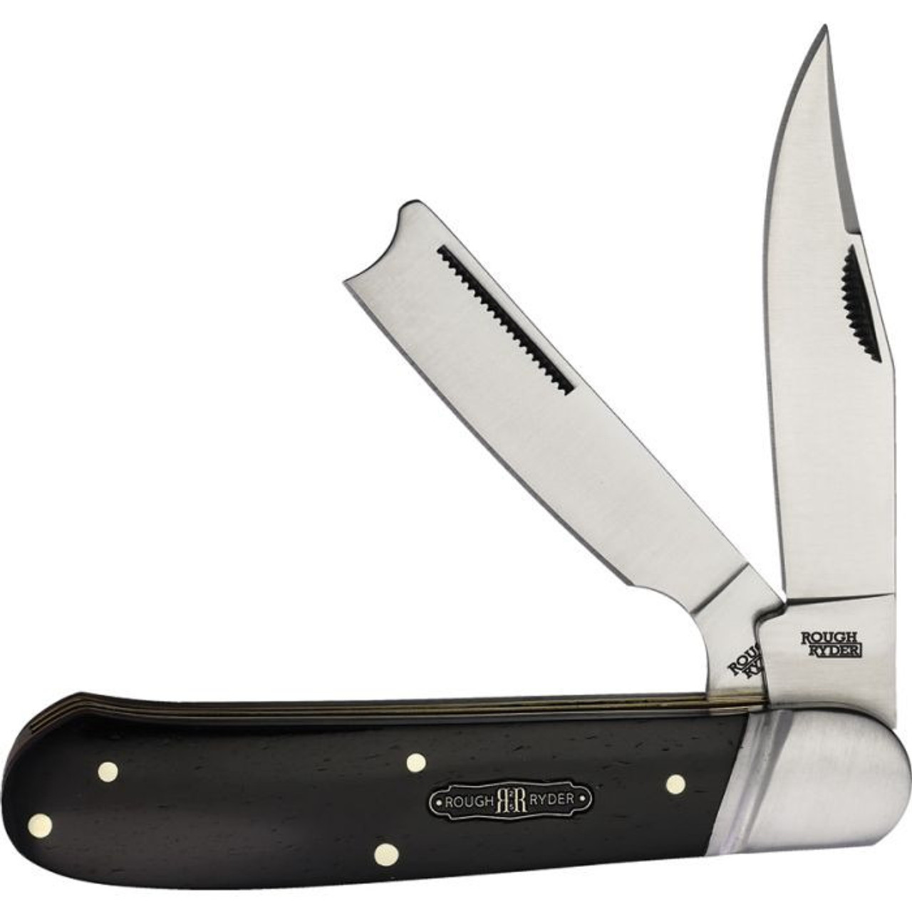 Rough Ryder Black Reserve Barehead One-Arm (RR2567) 2.87" 2.5" Stainless Steel Satin Razor Plain Blade, Black Smooth Bone Handle