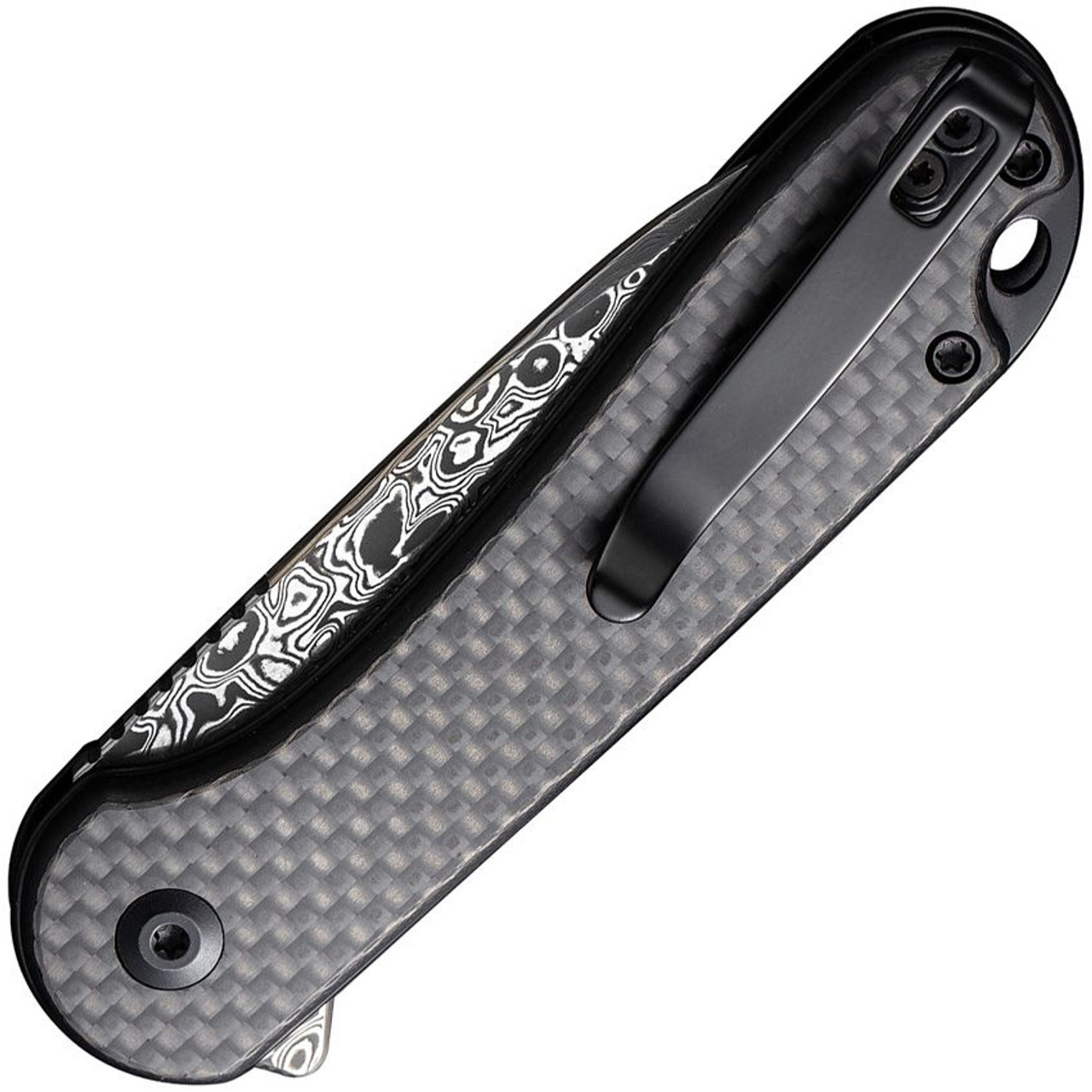 Civivi Button Lock Elementum II Knife (C18062P-DS1) 2.96" Damascus Drop Point Plain Blade, Twill Carbon Fiber Handle