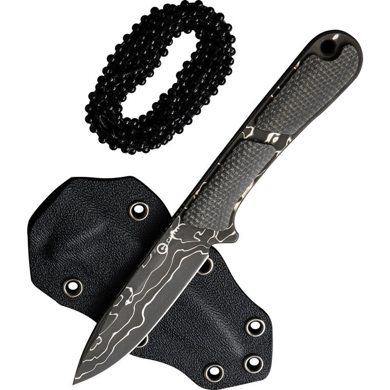 Civivi Mini Elementum Fixed Blade (C23010DS1) 2.25" Damascus Drop Point Plain Blade Green Micarta Handle, Black Kydex Sheath