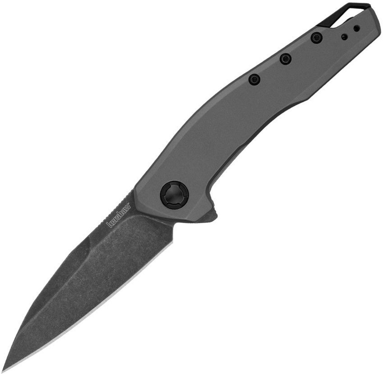 Kershaw Sanctum (KS1815) 2.98" 8Cr13MoV Blackwashed Wharncliffe Plain Blade, Gray PVD Coated Stainless Steel Handle, Assisted Open