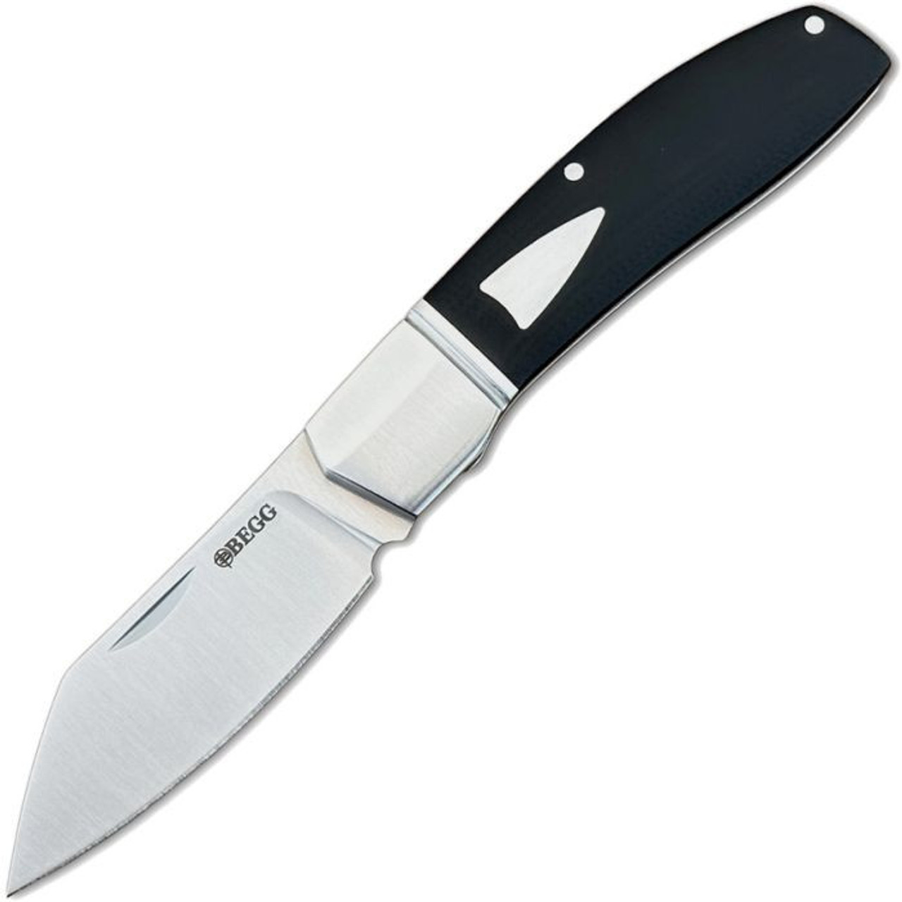 Begg Knives Large Slipjoint (BG035) 3" Sandvik 14C28N Satin Sheepsfoot Plain Blade, Black G-10 Handle with Stainless Steel Bolsters and Shield