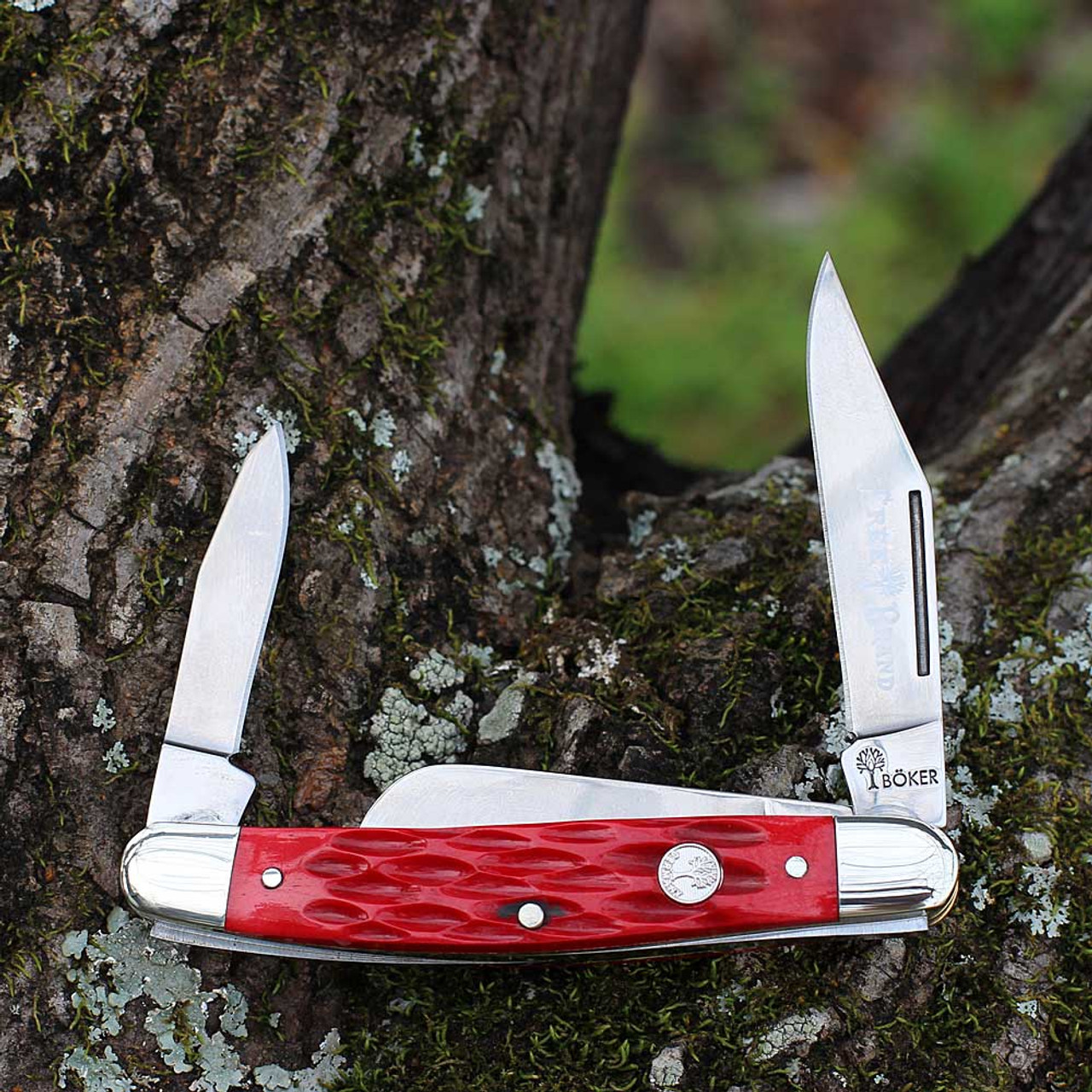 Boker Traditional Series Medium Stockman (BO110855) Mirror Polished D2 Clip, Sheepsfoot, and Pen Blades, Red Jigged Bone Handle with Nickel Silver Bolsters