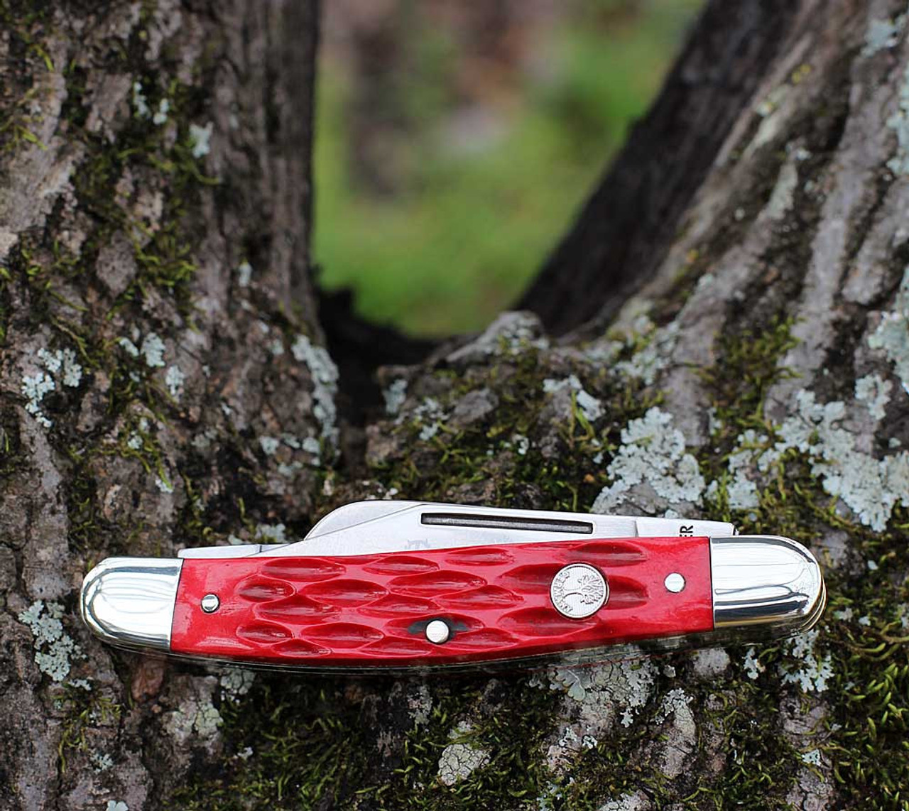 Boker Traditional Series Medium Stockman (BO110855) Mirror Polished D2 Clip, Sheepsfoot, and Pen Blades, Red Jigged Bone Handle with Nickel Silver Bolsters