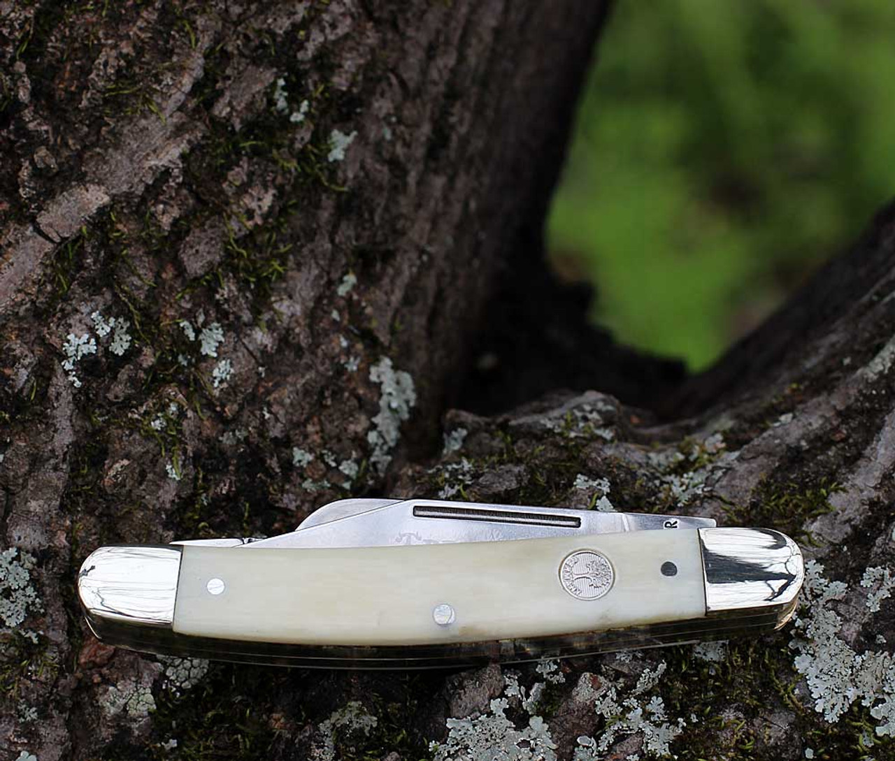 Boker Traditional Series Medium Stockman (BO110854) Mirror Polished D2 Clip, Sheepsfoot, and Pen Blades, White Smooth Bone Handle with Nickel Silver Bolsters