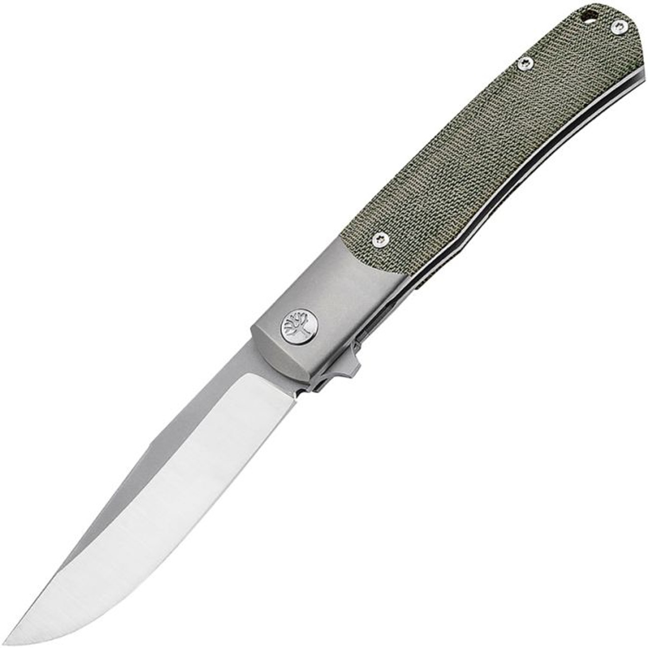 Boker TRPPR (112943) 3.23" CPM-MagnaCut Satin Drop Point Plain Blade, Green Canvas Micarta Handle with Titanium Bolsters