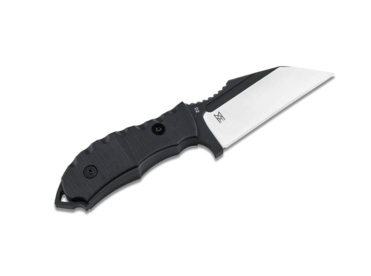 Boker Plus Andhrimnir Mini (02BO091) 3.35" D2 Satin and Blackwashed Two Tone Wharncliffe Plain Blade, Black G-10 Handle, Black Kydex Belt Sheath