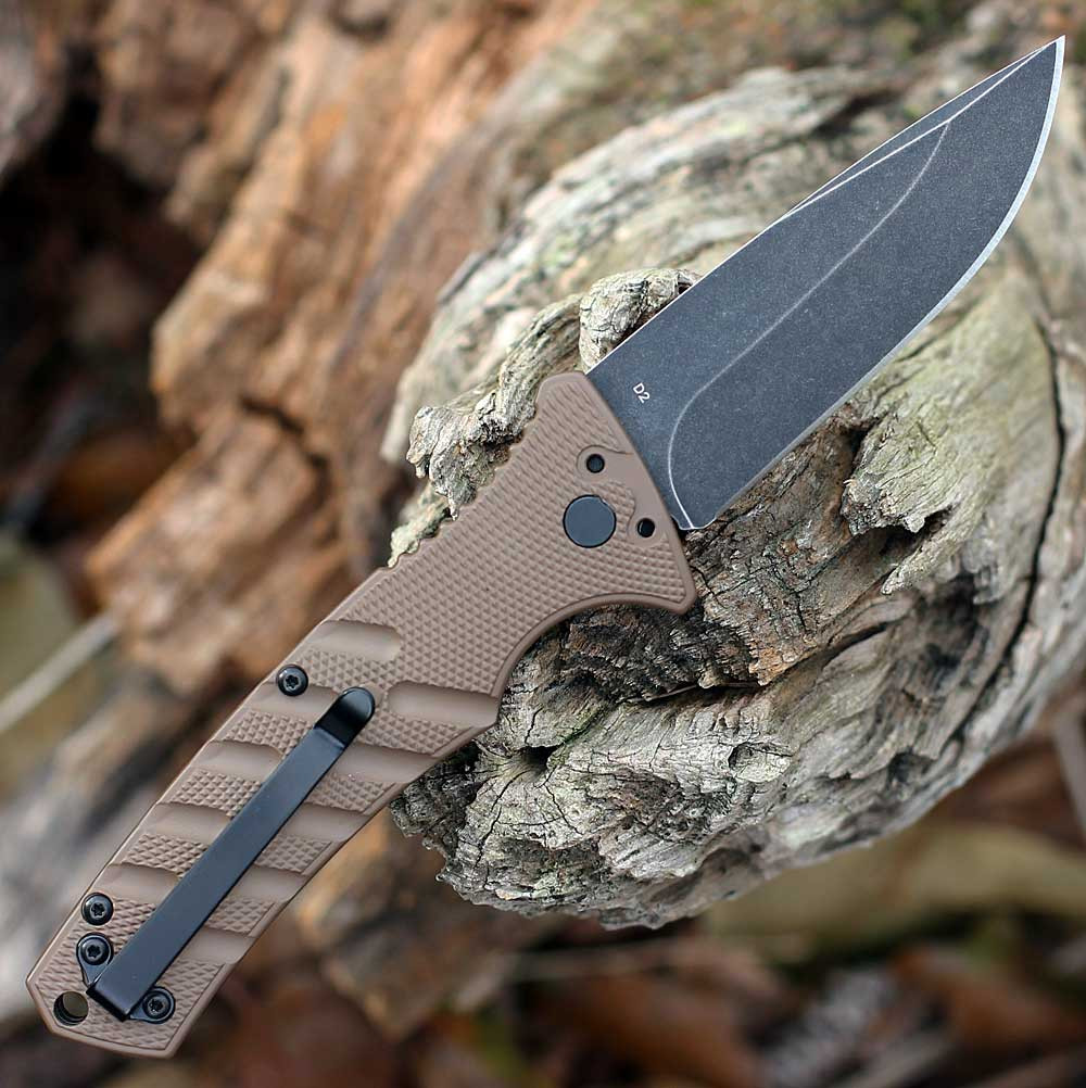 Boker Plus Strike Auto 01BO459 3.35" D2 blackwashed drop point, Coyote Brown