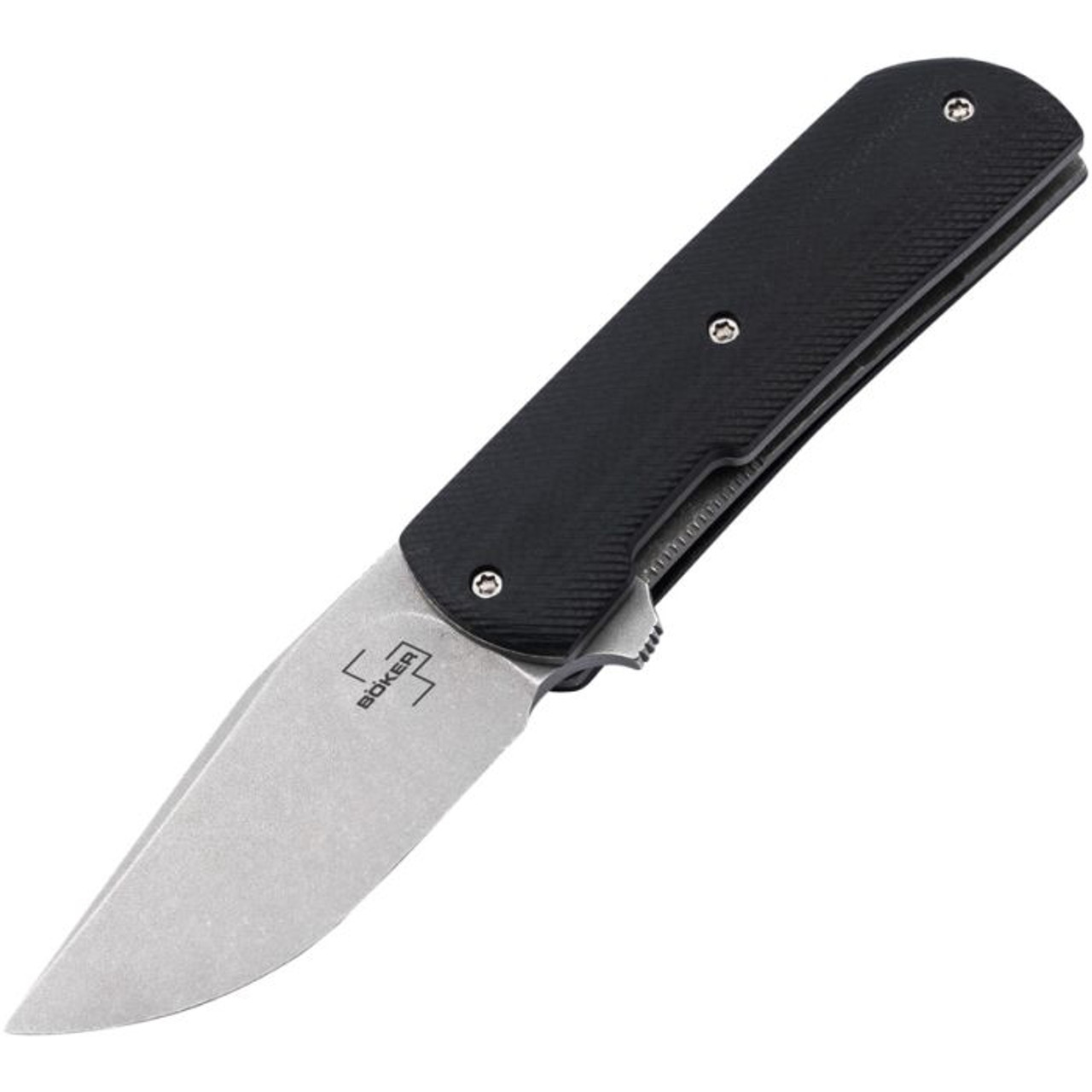 Boker Plus Urban Trapper Stubby (01BO639) 1.97" VG-10 Stonewashed Clip Point Plain Blade, Black G-10 Handle