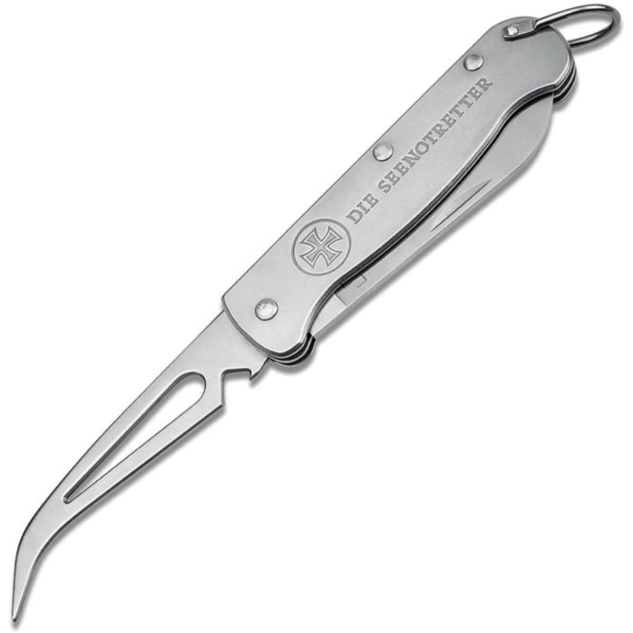 Boker Plus Seenotretter (01BO547) 3.35" 1.4116 Stainless Steel Satin Sheepsfoot Partially Serrated Blade with a Marlin Spike, Gray Stainless Steel Handle