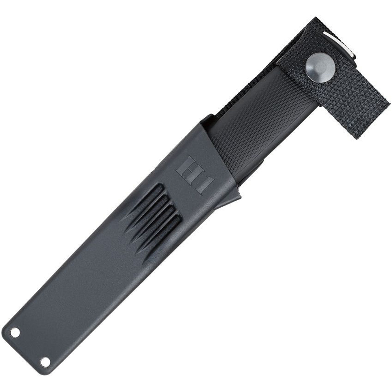 Fallkniven H1 Elmax (FNH1ZELMAX) 4" Elmax Satin Drop Point Plain Blade, Black Thermorun Handle, Black Zytel Belt Sheath